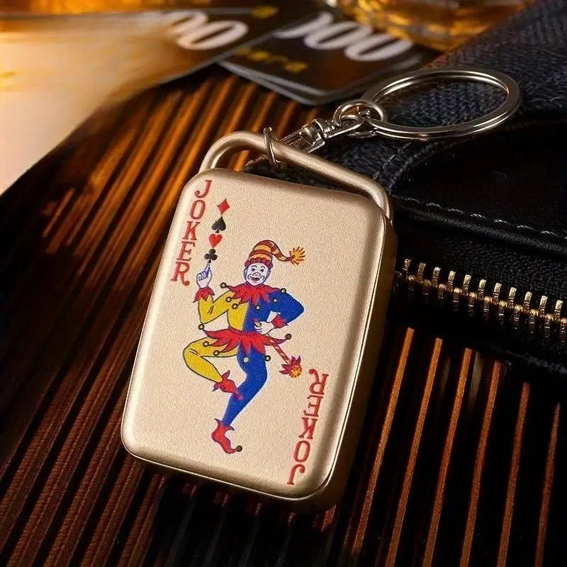 Rechargeable Flameless Lighter Windproof Keychain Playing Card Pattern