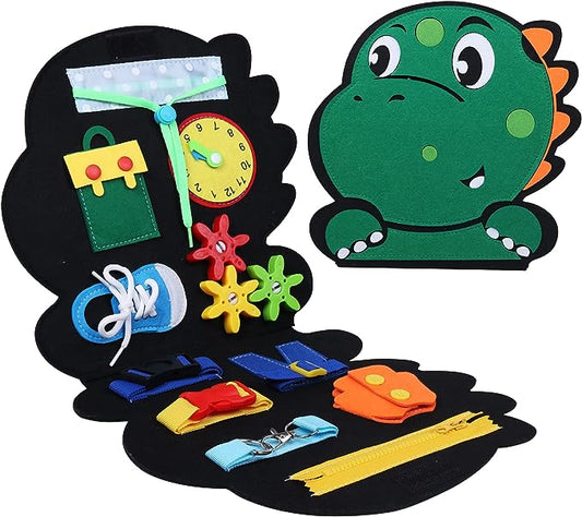 Interactive sensory dinosaur busy board