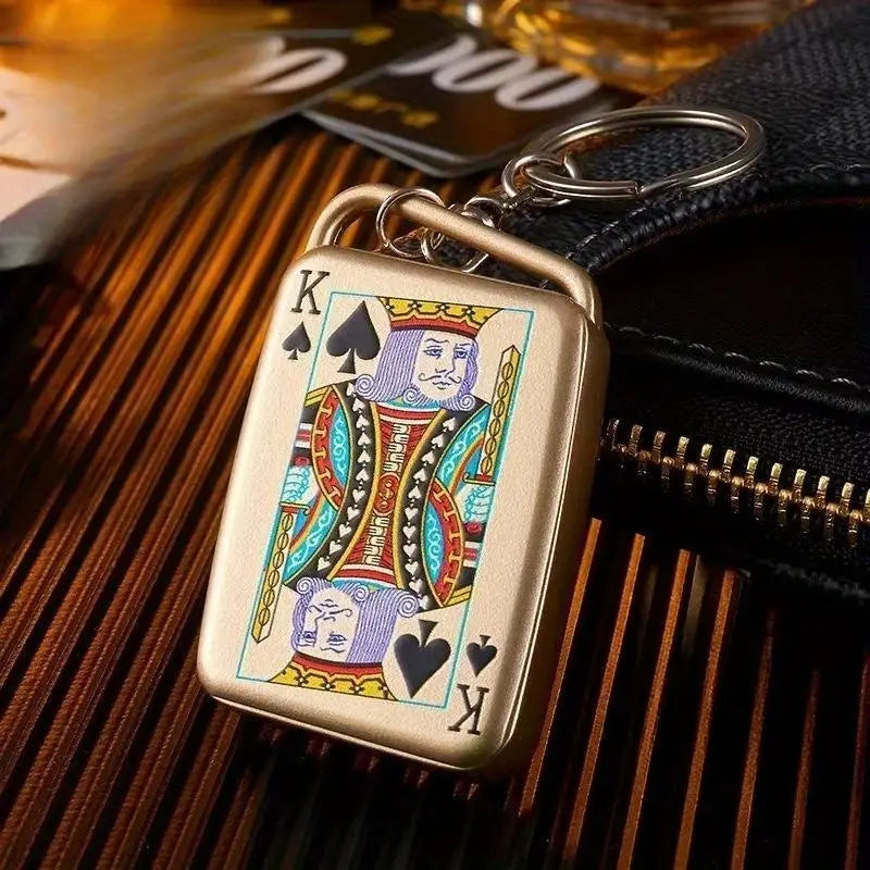 Rechargeable Flameless Lighter Windproof Keychain Playing Card Pattern