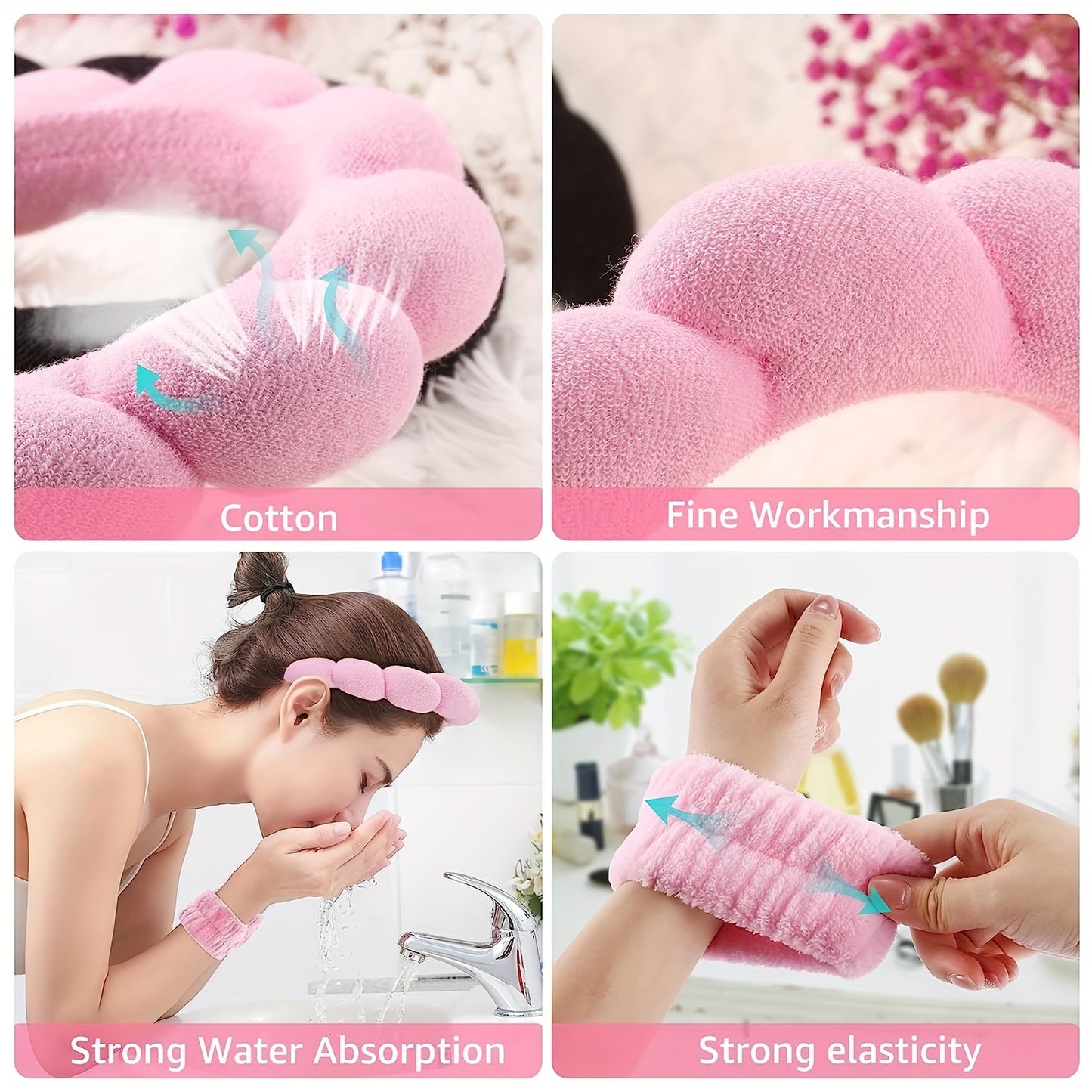 1 Set Spa Headband Wrist Towels Scrunchies/Wristband Set for Washing Face