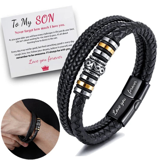 To My Son Leather Bracelet