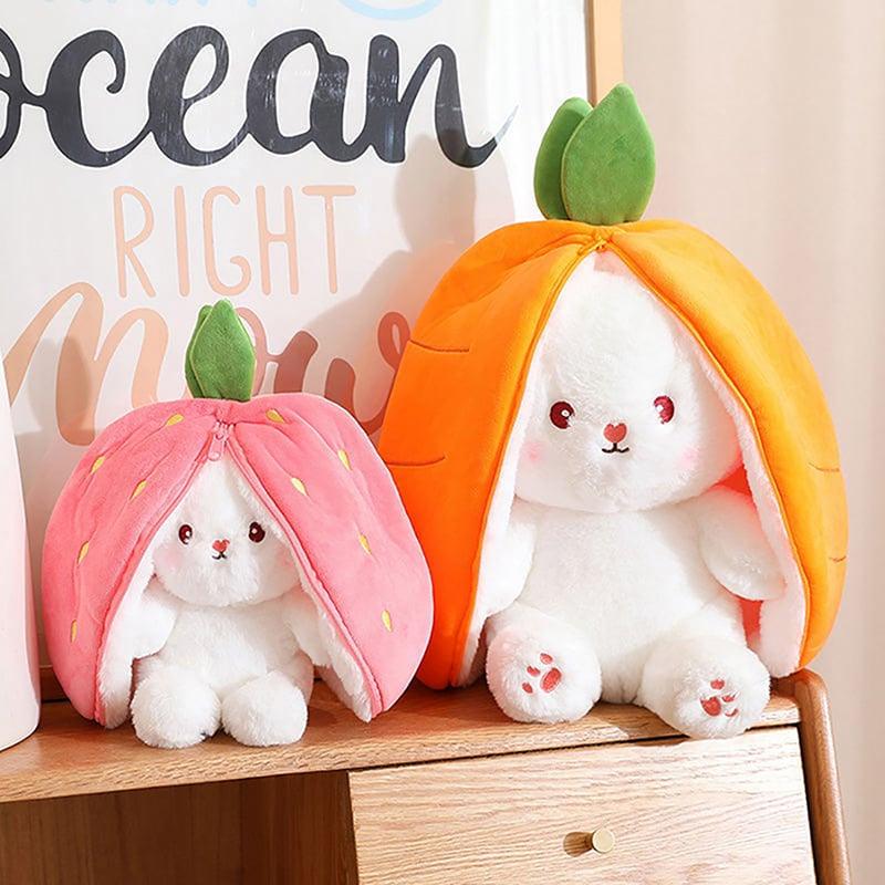 Reversible Carrot Rabbit & Strawberry Bunny Pillow - ShopAllurefy