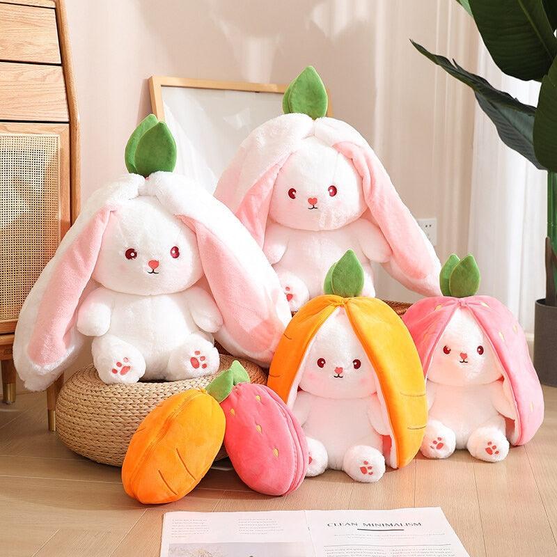 Reversible Carrot Rabbit & Strawberry Bunny Pillow - ShopAllurefy