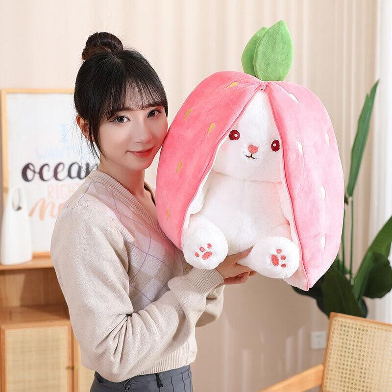 Reversible Carrot Rabbit & Strawberry Bunny Pillow - ShopAllurefy