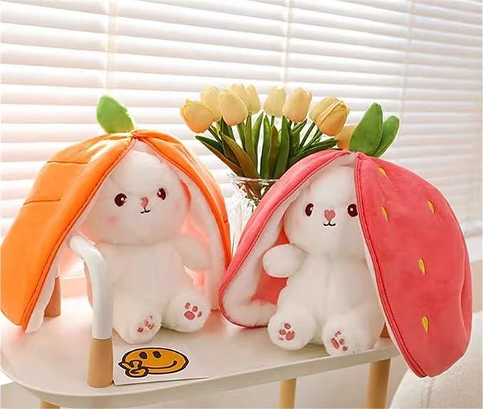 Reversible Carrot Rabbit & Strawberry Bunny Pillow - ShopAllurefy