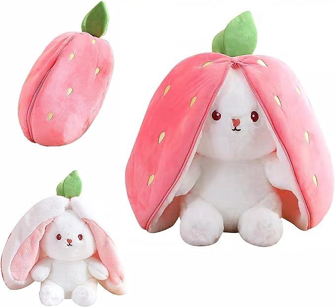 Reversible Carrot Rabbit & Strawberry Bunny Pillow - ShopAllurefy